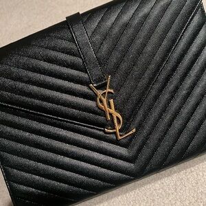Large YSL pebbled leather black 2 way bag